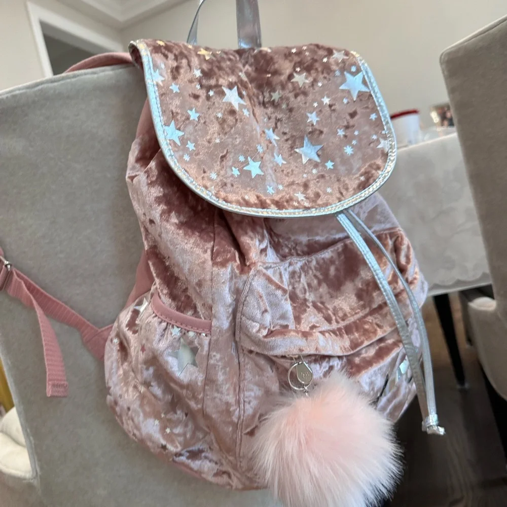 Justice Pink Velvet Backpack and pouch Set